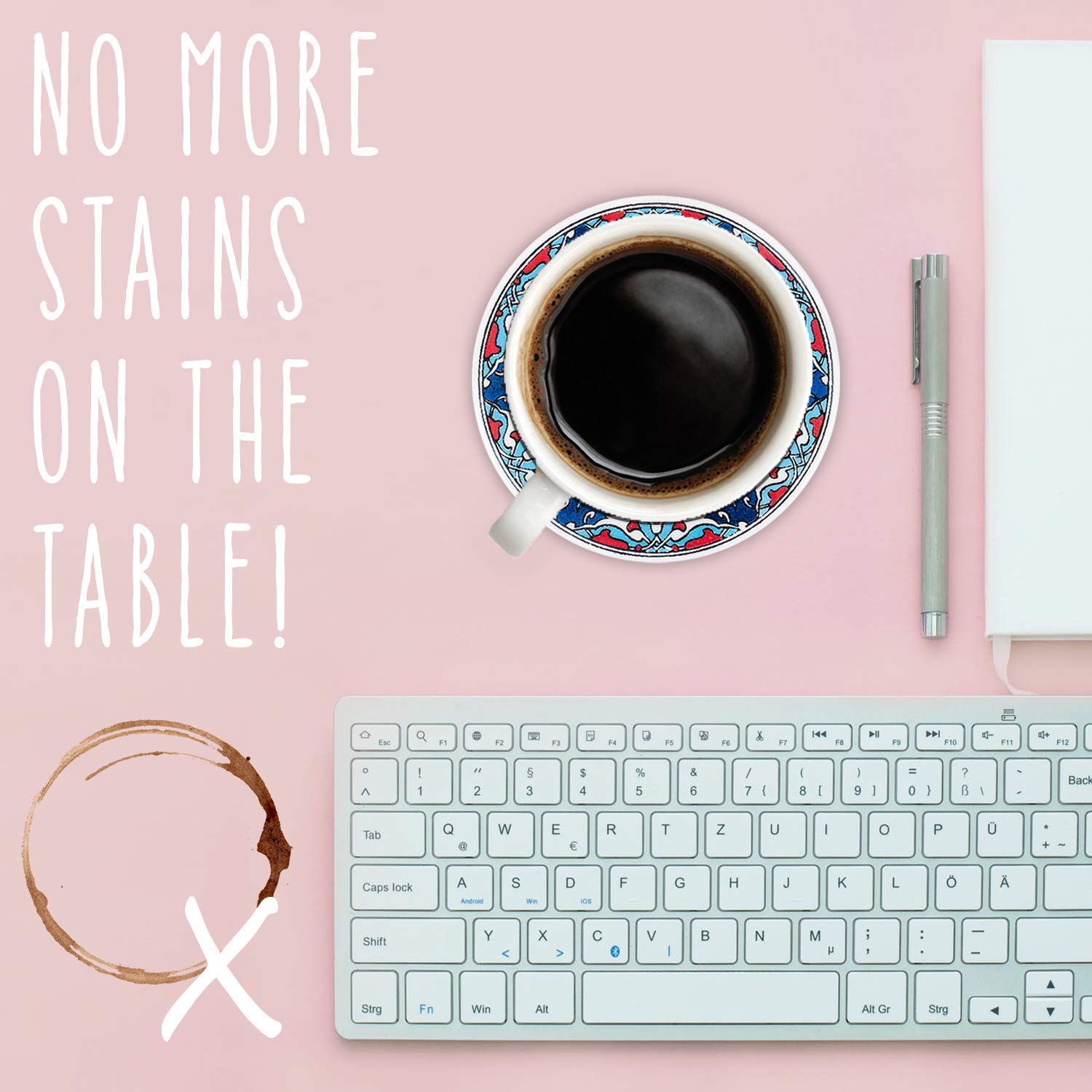 Set of 4 Ceramic Coasters – Iznik, Peacock Quartet – 10cm