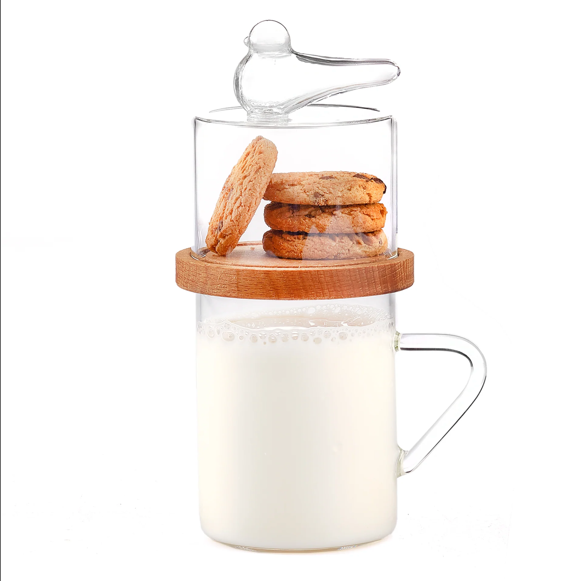 Handmade Glass Mug with Cookie Holder, 230 cc / 8 oz
