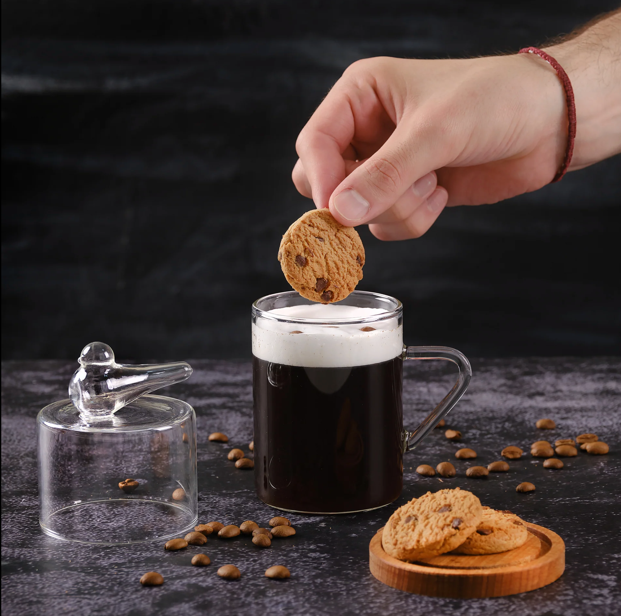 Handmade Glass Mug with Cookie Holder, 230 cc / 8 oz – view 2