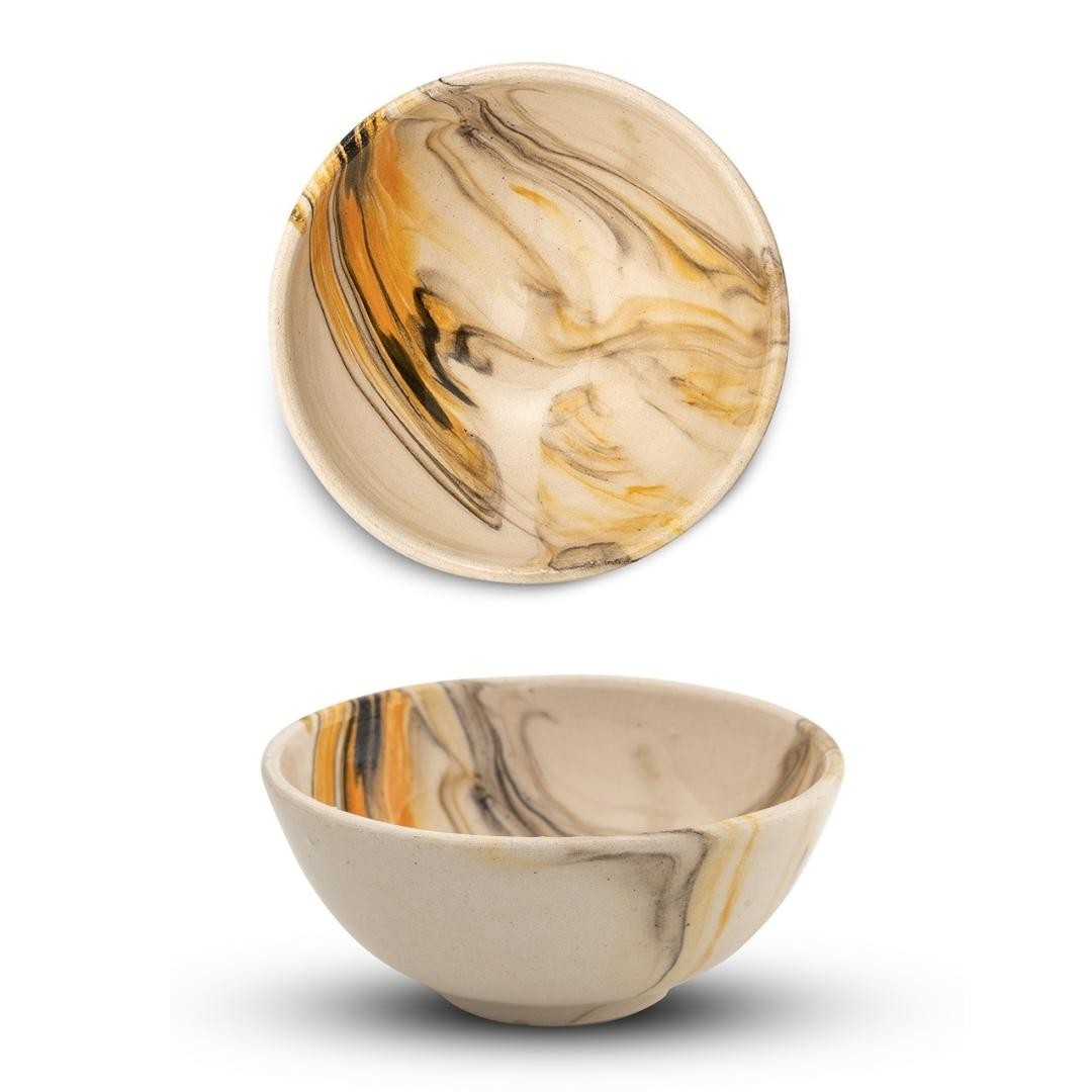Ceramic Dip Bowl - Colonsay | Mocha, Yellow Marble - 8cm x 5cm Depth