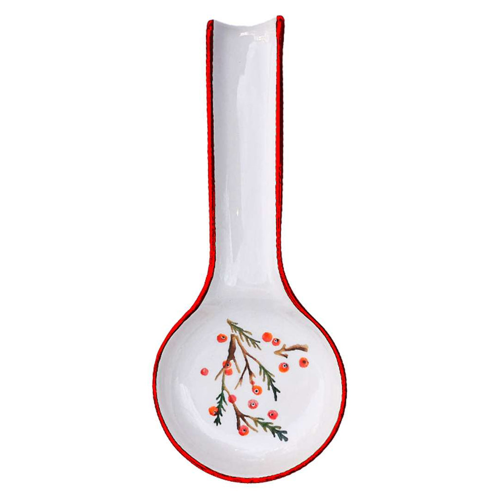 Ceramic Spoon Rest Flower White Red 28cm